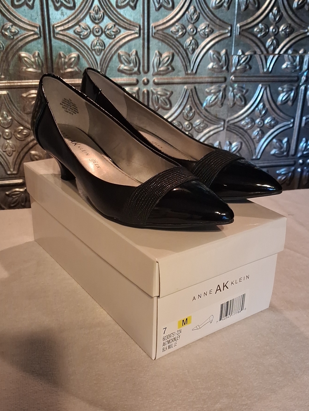 Anne Klein Black Patent Low Kitten Heel Pumps